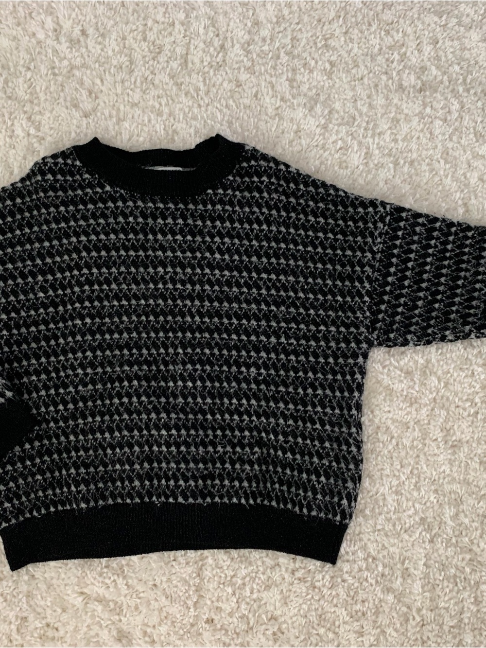Mango Black & Gray Textured Crewneck Sweater